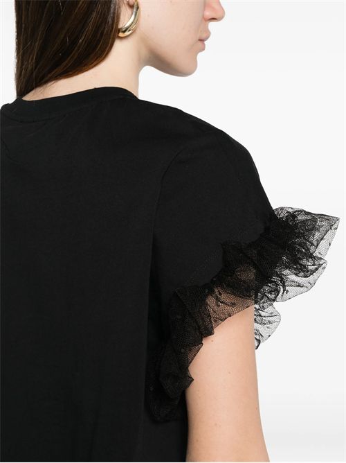 T-shirt in cotone con maniche in tulle. TWINSET | TP204A/00006